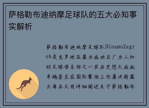 萨格勒布迪纳摩足球队的五大必知事实解析