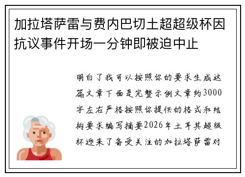 加拉塔萨雷与费内巴切土超超级杯因抗议事件开场一分钟即被迫中止